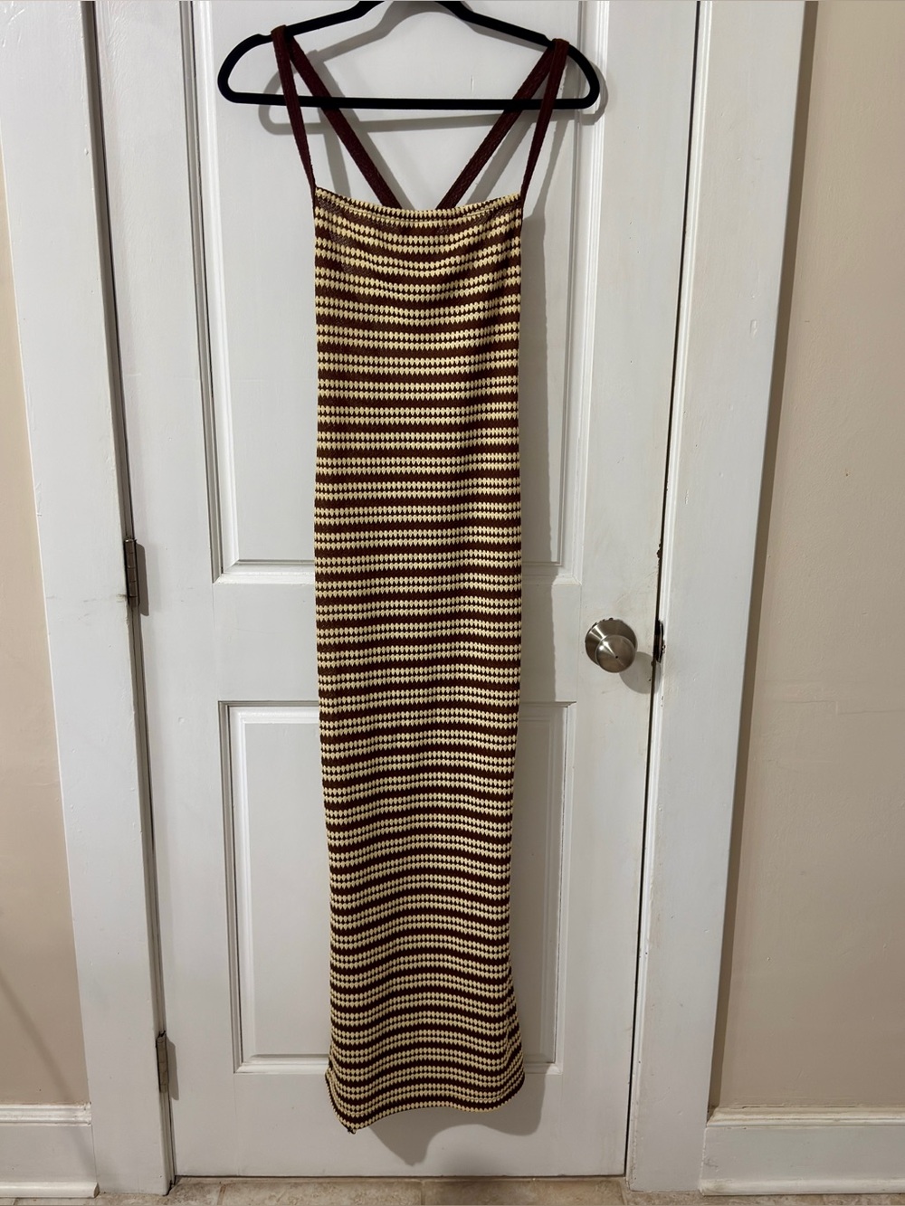 SHEIN TALL BROWN STRIPED KNIT MAXI DRESS OPEN BACK M